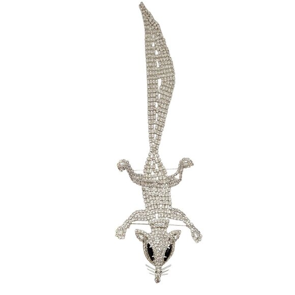 Silver Tone Clear Rhinestone Articulated Mouse Rat Shoulder Brooch Pin L889 - Picture 4 of 7